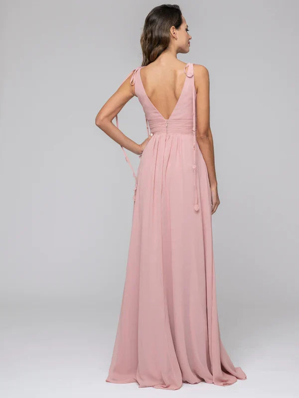 Tassel Straps V Neck Bridesmaid Dresses With Slit Skirt