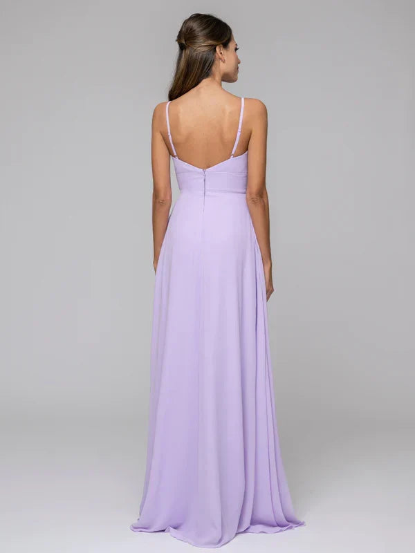 V Neck Spaghetti Strap Bridesmaid Dresses With Slit