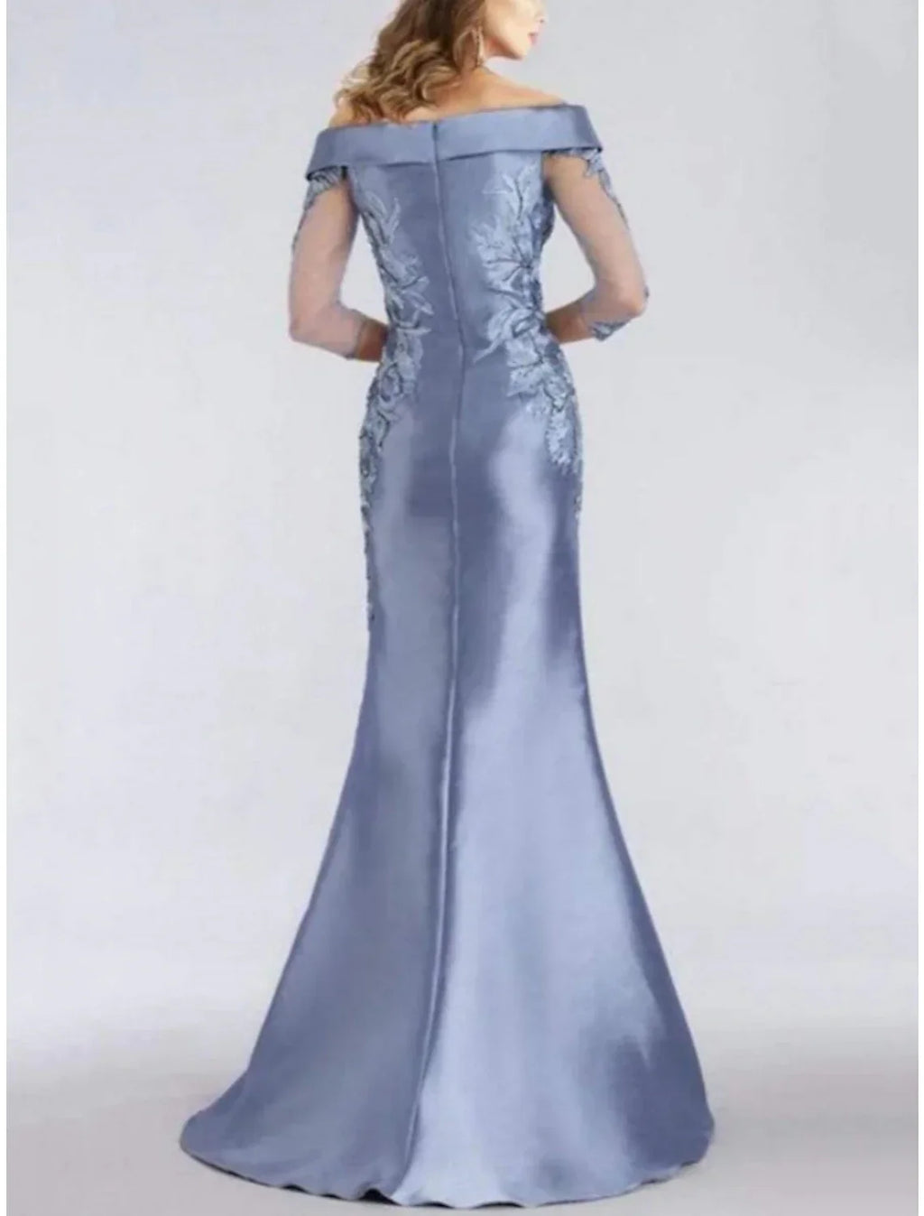 Sheath / Column Mother of the Bride Dress Wedding Guest Elegant Off Shoulder Sweep / Brush Train 3/4 Length Sleeve with Solid Color