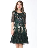 Cocktail Dresses Vintage Dress Holiday Party Wear Knee Length Half Sleeve Jewel Neck Blend with Splicing