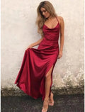 Back Sexy High Split Engagement Prom Formal Evening Dress Spaghetti Strap Sleeveless Floor Length with Ruffles Slit