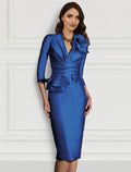 Sheath / Column Cocktail Dresses Elegant Dress Formal Wedding Guest Knee Length 3/4 Length Sleeve V Neck Fall Wedding Guest with Ruched Shouder Flower