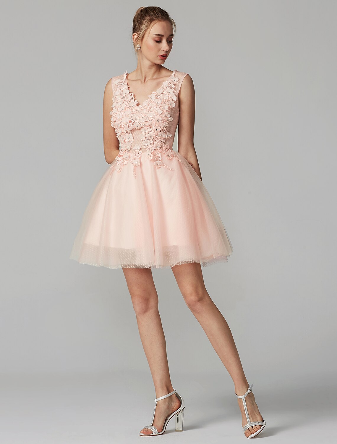 Homecoming Graduation Short / Mini Sleeveless V Neck Over with Crystals Appliques