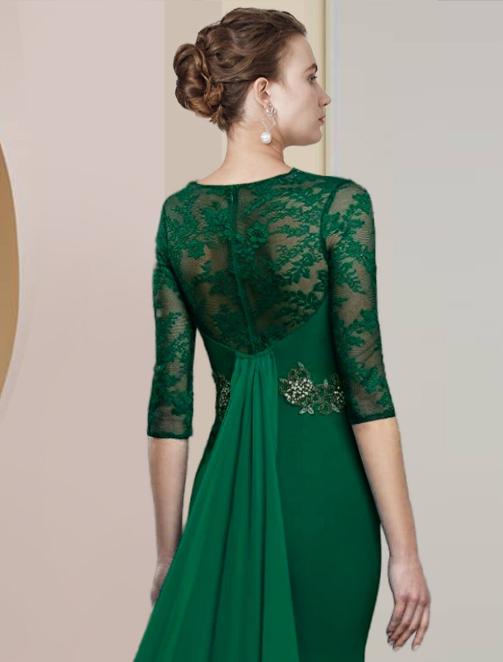 Sheath / Column Mother of the Bride Dress Formal Wedding Guest Elegant Scoop Neck Floor Length Half Sleeve with Appliques