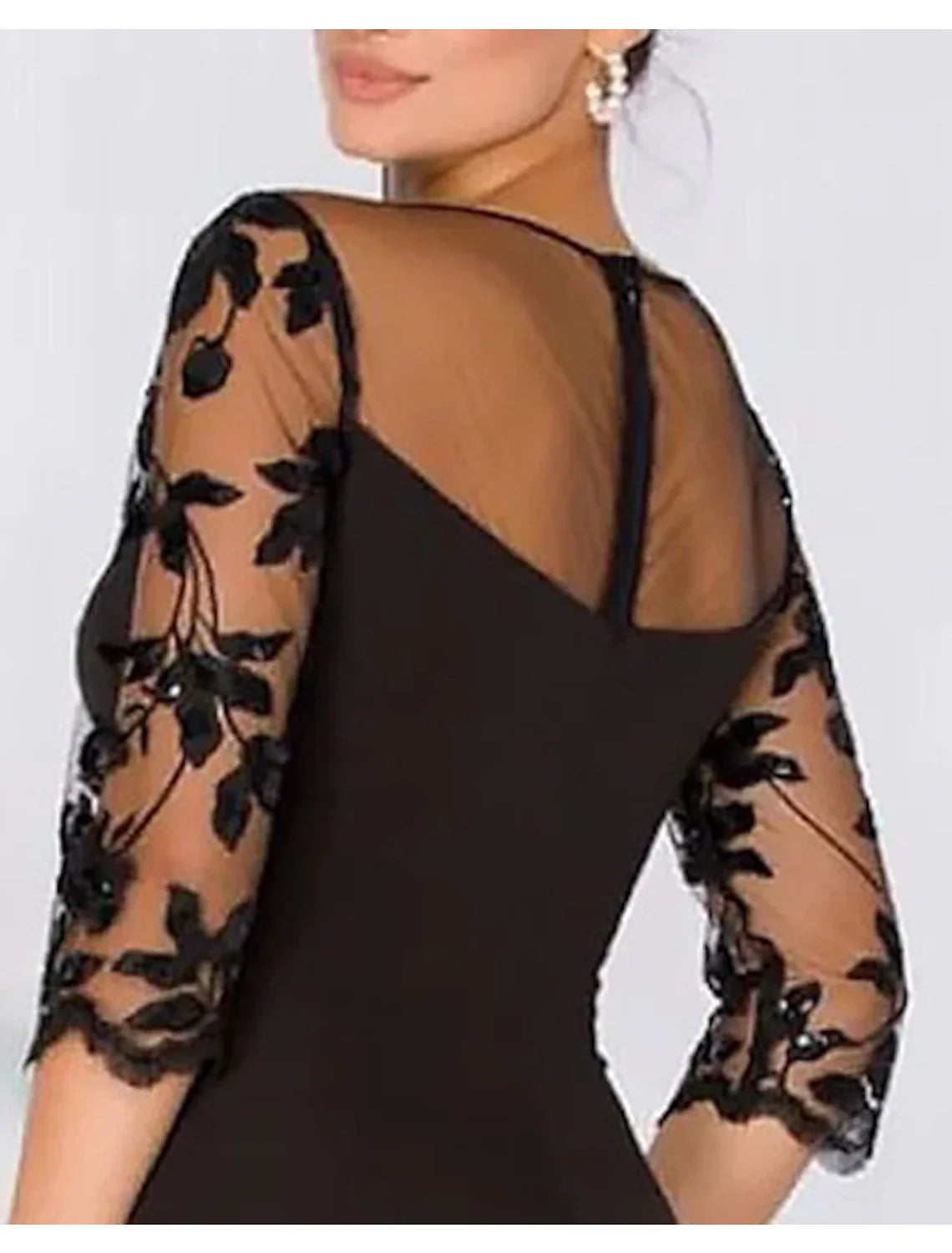 Evening Gown Elegant Dress Wedding Guest Floor Length 3/4 Length Sleeve Jewel Neck with Beading Appliques