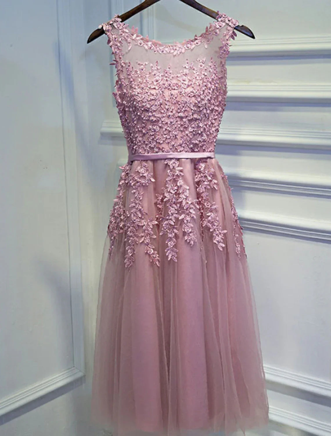 Formal Evening Dress Jewel Neck Sleeveless Short / Mini with Beading Appliques