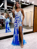 Mermaid / Trumpet Prom Dresses Color Block Dress Formal Sweep / Brush Train Sleeveless Sweetheart Backless with Slit Appliques