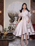 Evening Gown Elegant Dress Formal Asymmetrical Short Sleeve Shirt Collar with Strappy