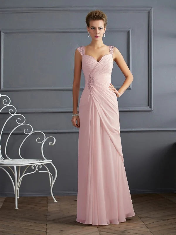 Blush Pink Sheath Sweetheart Cap Sleeve Floor-Length Prom Dress