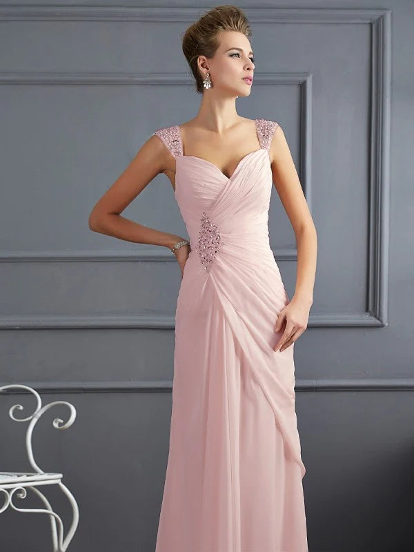 Blush Pink Sheath Sweetheart Cap Sleeve Floor-Length Prom Dress