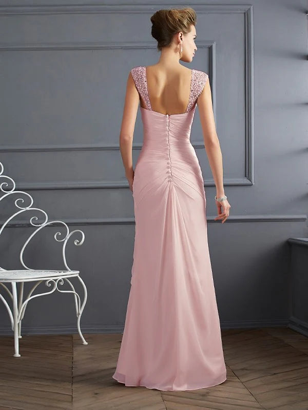 Blush Pink Sheath Sweetheart Cap Sleeve Floor-Length Prom Dress