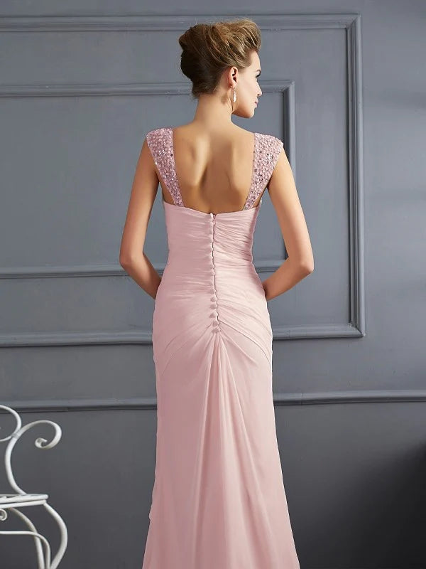 Blush Pink Sheath Sweetheart Cap Sleeve Floor-Length Prom Dress
