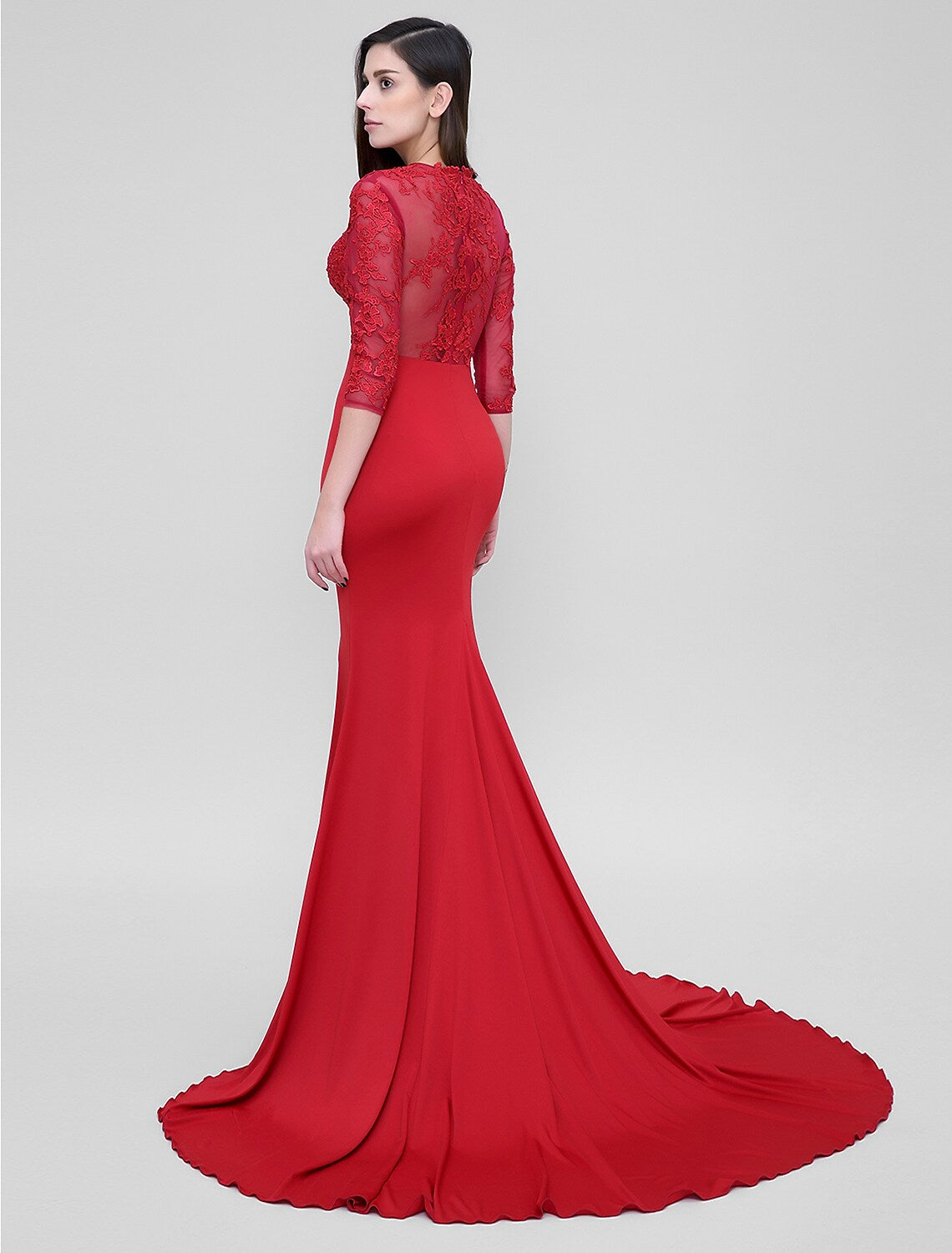 Formal Evening Court Length Sleeve Neck Appliques