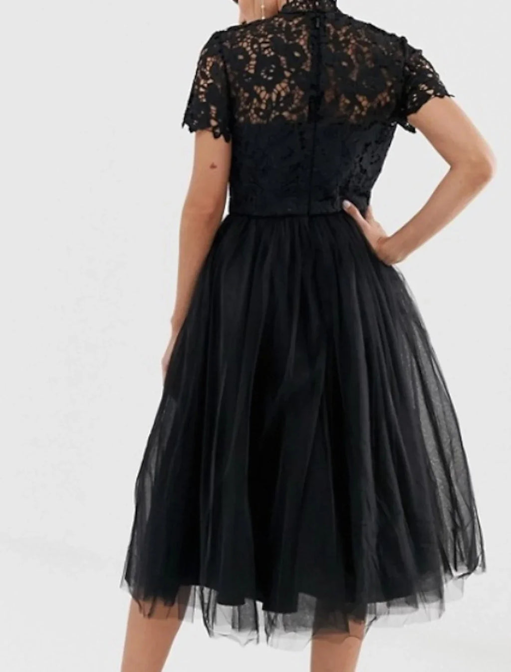 Black Cocktail Dresses Little Dress Dress Party Wear Wedding Guest Tea Length Short Sleeve High Neck Wednesday Addams Family with Pleats