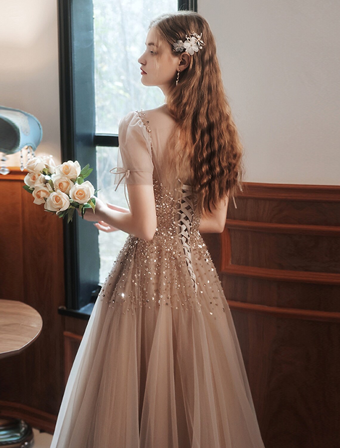 Engagement Floor Length Sleeveless High Neck with Bow(s) Beading