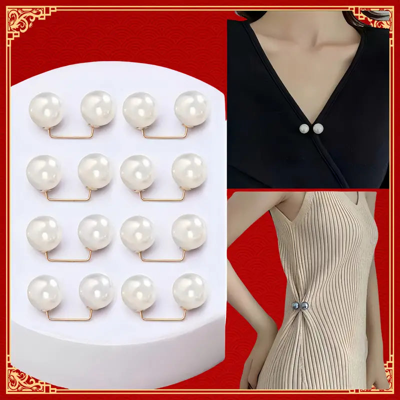 White DingJi 8PCS Luxurious Pearl Embellished Safety Pins - Non-Slip, Adjustable, Versatile Brooch for Dress, Waist, Collar, Scarf, Fashion Accessories - Champagne, Grey, Colors Available
