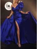 Evening Gown Elegant Dress Formal Sweep / Brush Train Short Sleeve One Shoulder with Pleats Ruched