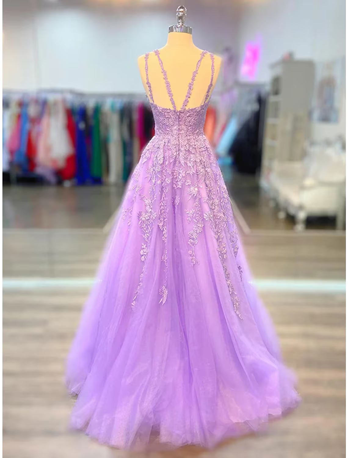 Maxi Dress Formal Court Train Sleeveless Spaghetti Strap with Appliques Shouder Flower