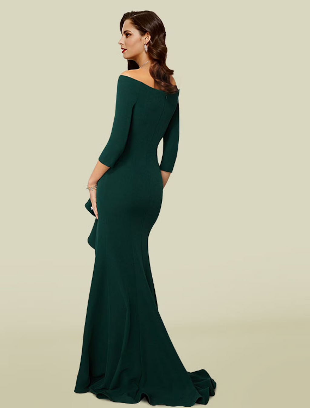 Mother of the Bride Dress Elegant Sexy Off Shoulder V Neck Court Train Fabric 3/4 Length Sleeve with Draping Split Front
