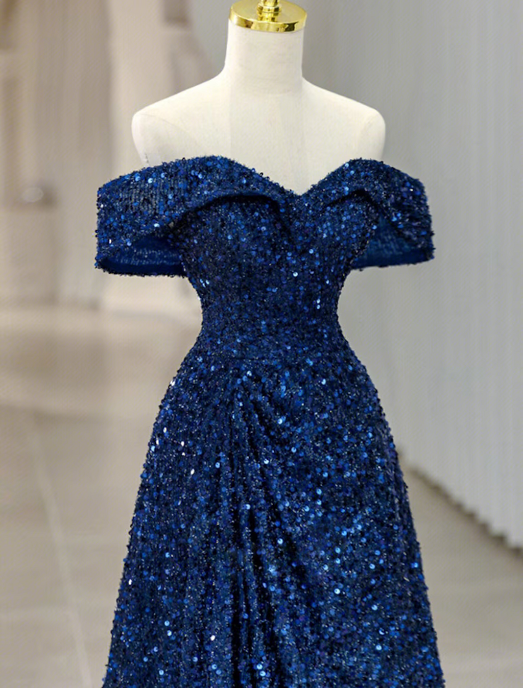 Evening Gown Sparkle Shine Dress Formal Sleeveless Off Shoulder with Glitter