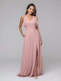 Ruffles V Neck Floor Length Bridesmaid Dresses