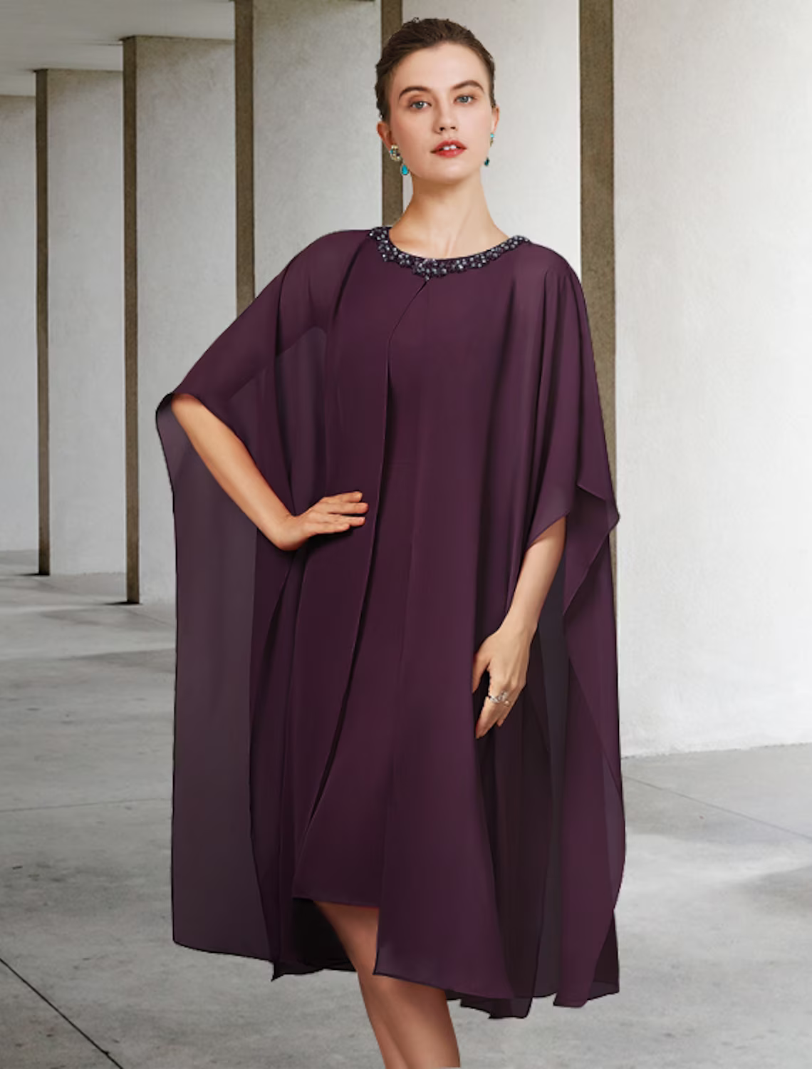 Two Piece Mother of the Bride Dress Elegant Knee Length Sleeveless with Beading