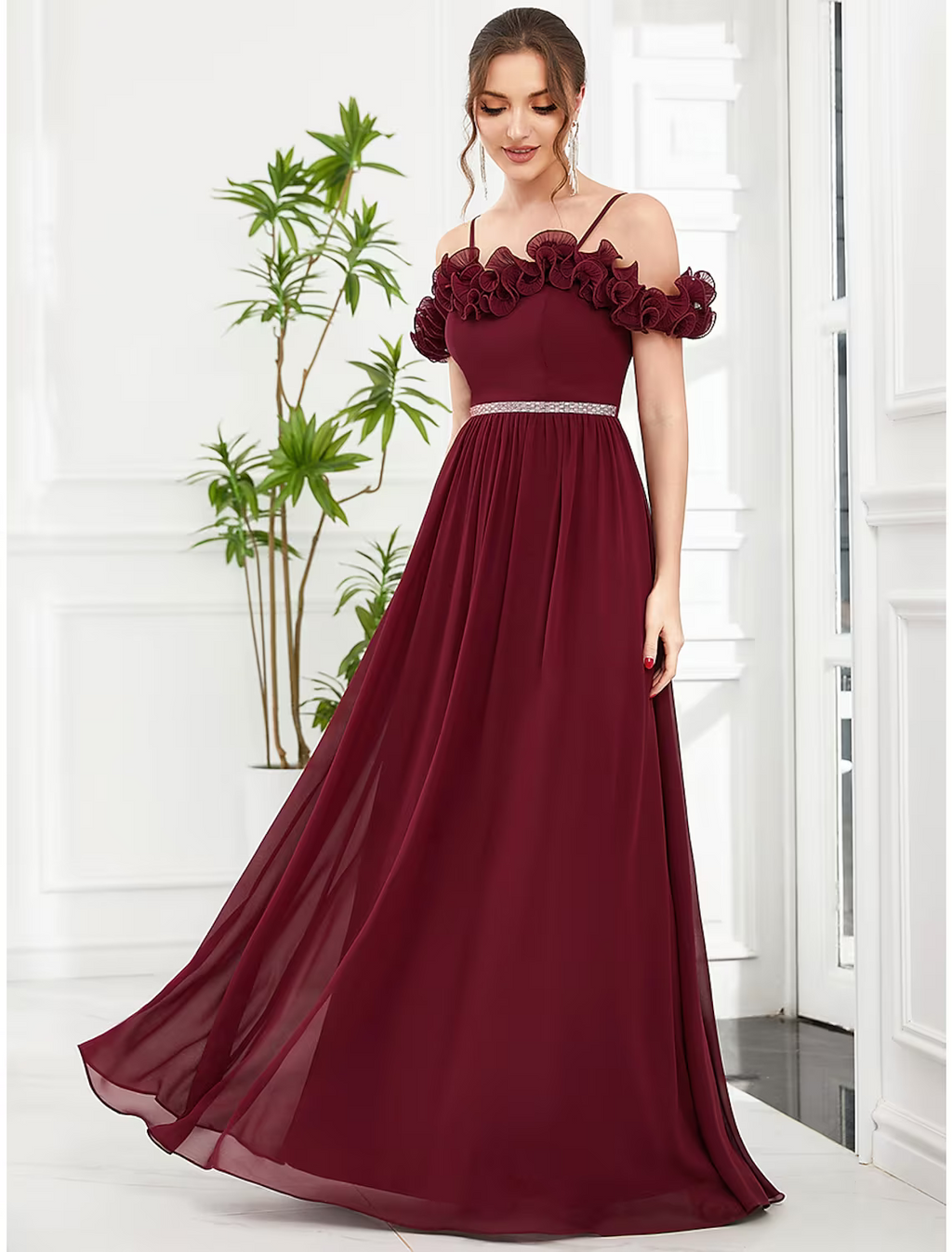 Vintage Dress Wedding Guest Floor Length Sleeveless Off Shoulder with Flower
