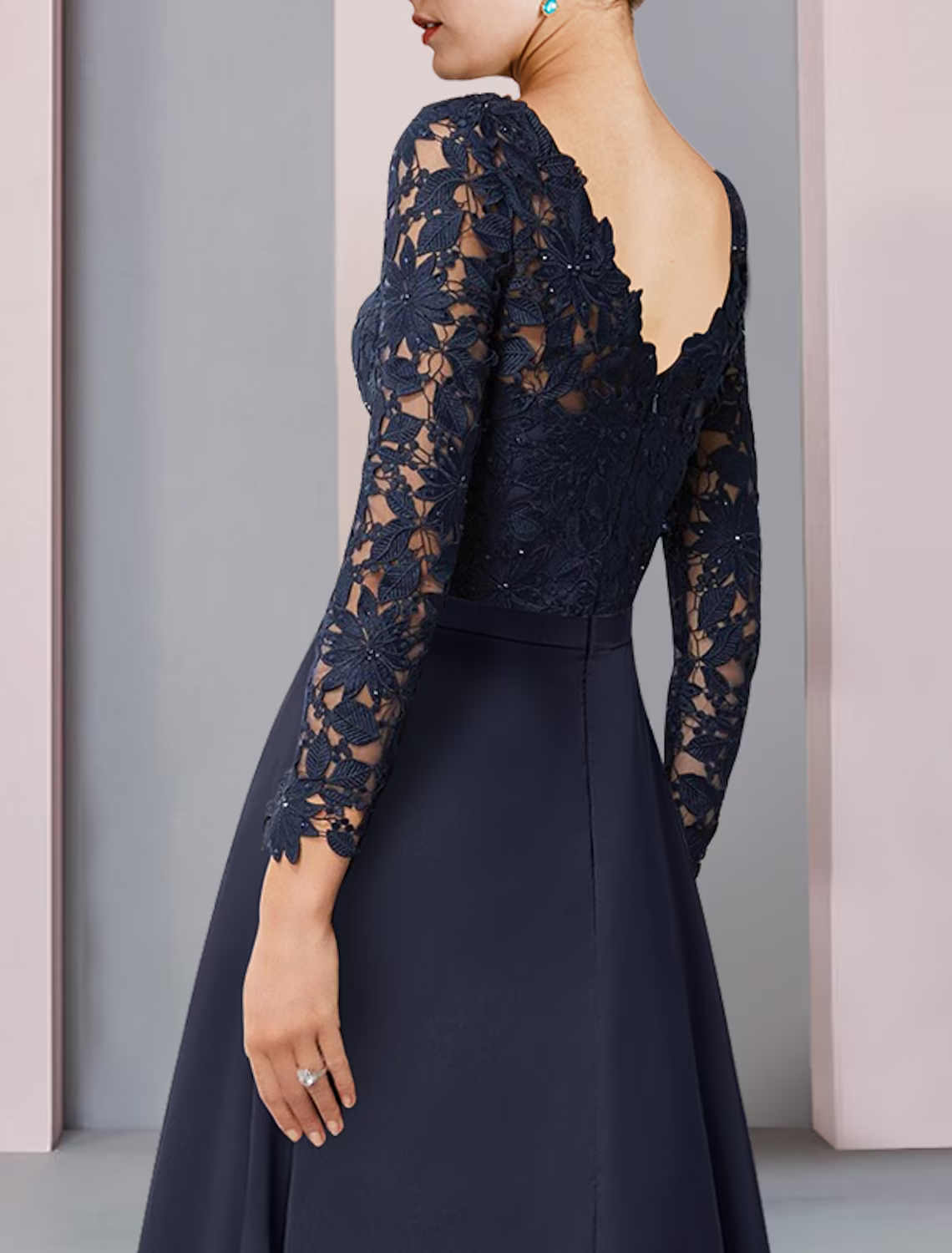 Mother of the Bride Dress Wedding Guest Vintage Elegant V Neck Asymmetrical Long Sleeve with Pleats