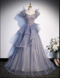 Ball Gown Quinceanera Dresses Princess Dress Performance Floor Length Short Sleeve Square Neck with Crystals Ruffles