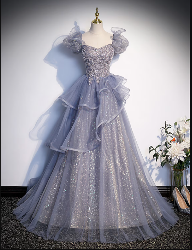 Ball Gown Quinceanera Dresses Princess Dress Performance Floor Length Short Sleeve Square Neck with Crystals Ruffles