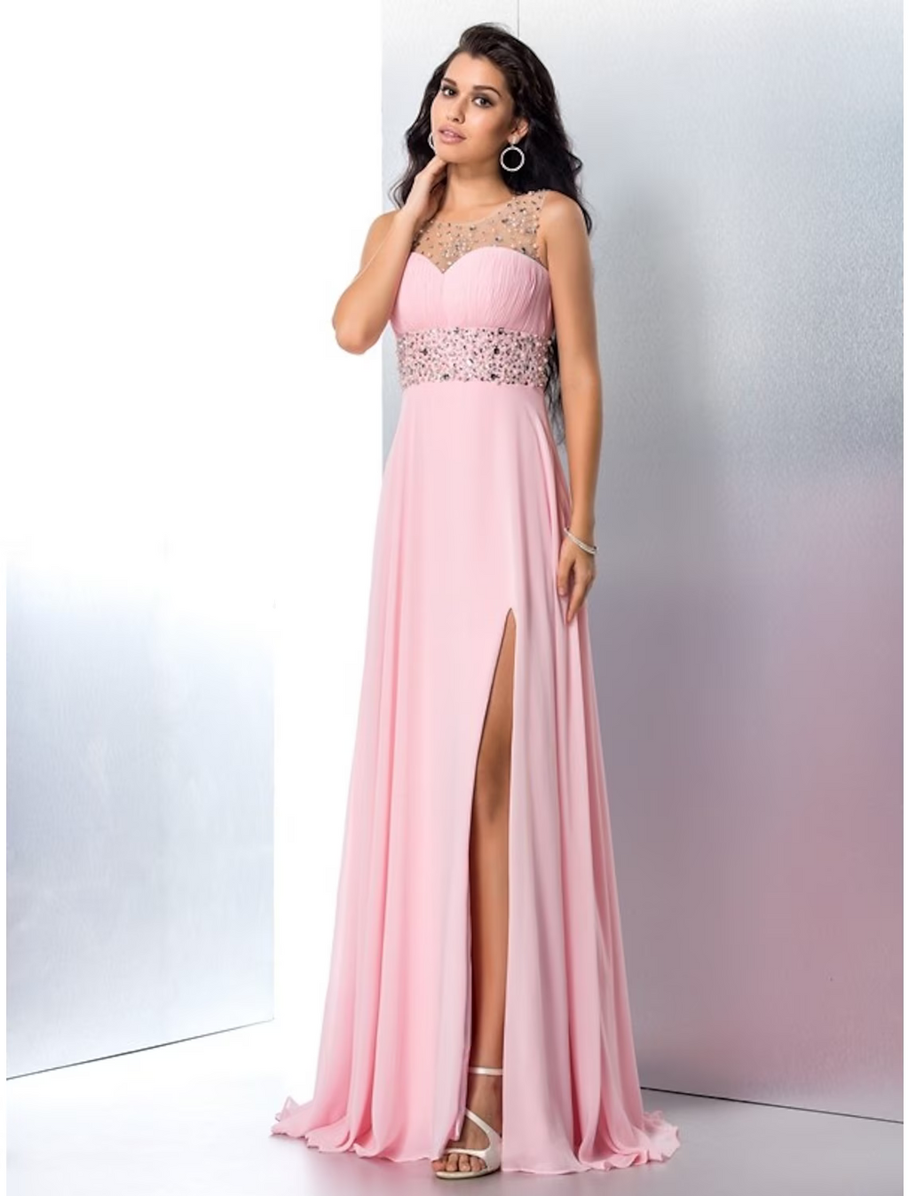 Sparkle Shine Dress Party Wear Sleeveless Jewel Neck with Rhinestone Slit