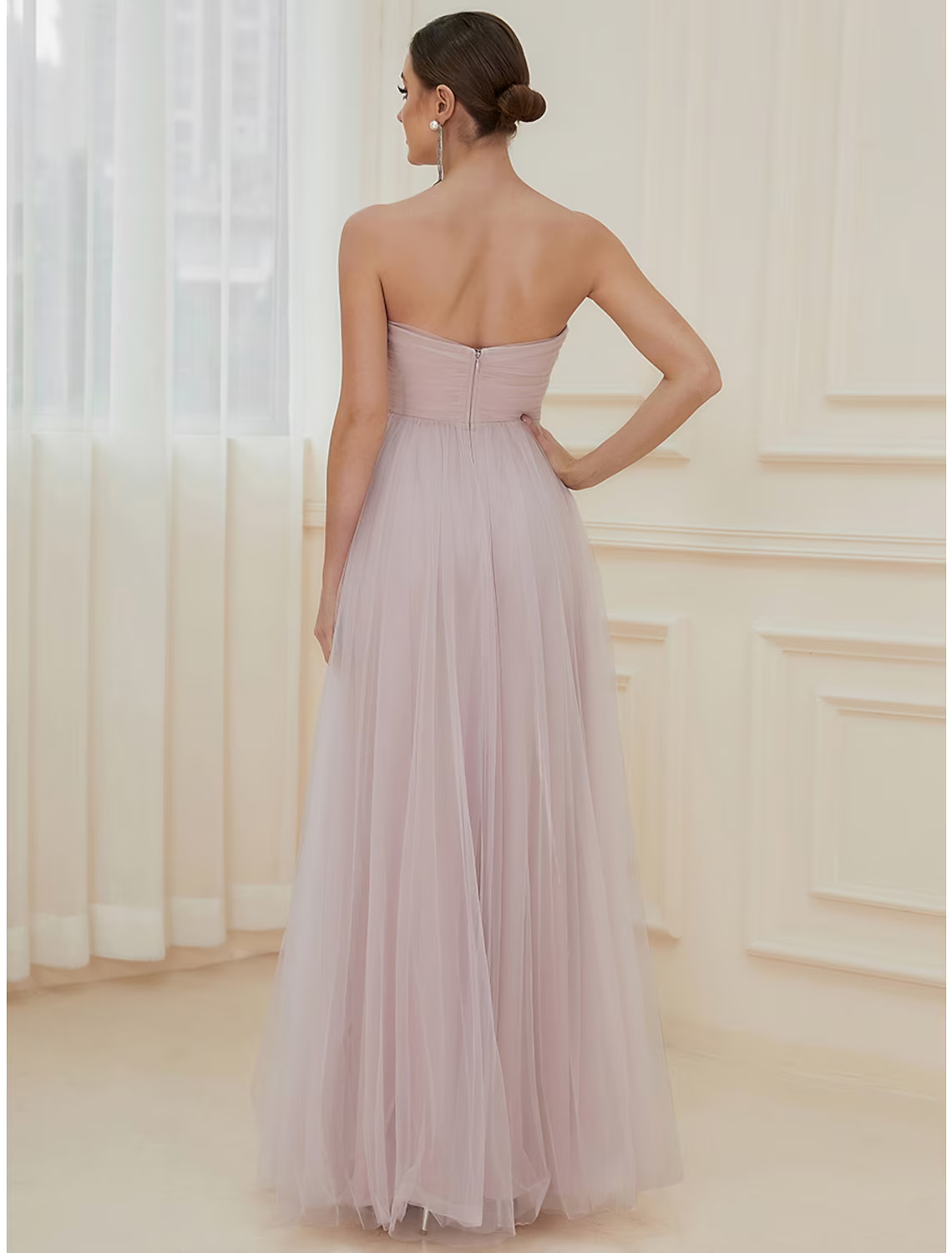 Evening Gown Elegant Dress Wedding Guest Floor Length Sleeveless Off Shoulder with Tiered