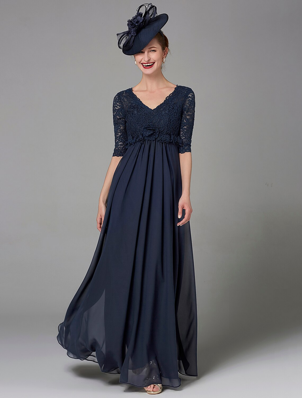 Mother of the Bride Dress Elegant Luxurious V Neck Floor Length Half Sleeve with Bow(s)