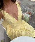 Yellow A Line V Neck Short Homecoming Dress