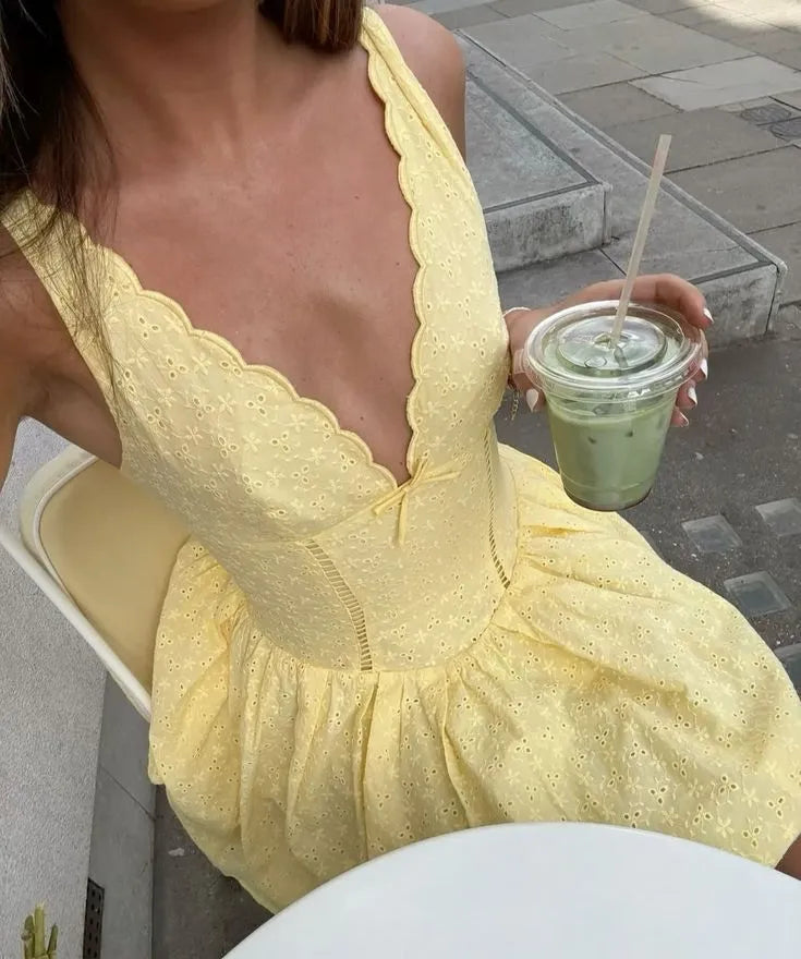 Yellow A Line V Neck Short Homecoming Dress