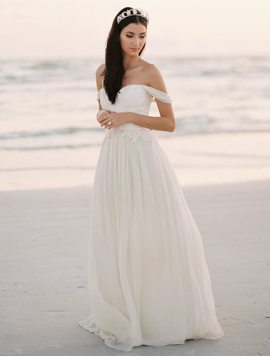 Beach Wedding Dresses A-Line Sleeveless Off Shoulder With Pleats