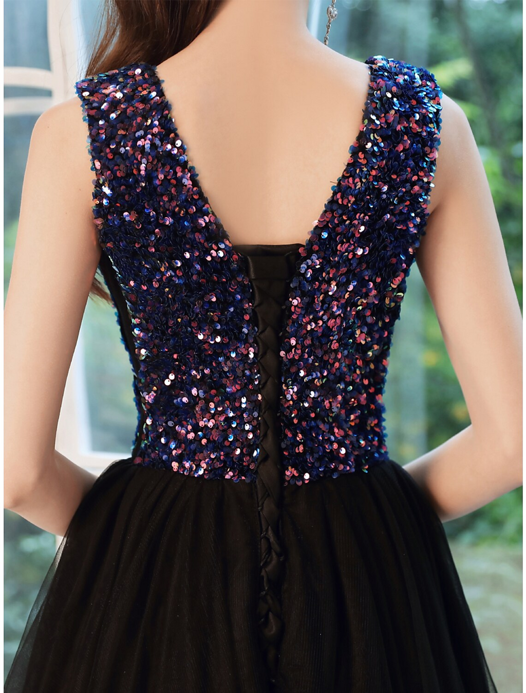 Glittering Wedding Guest Prom Dress V Neck Sleeveless Floor Length