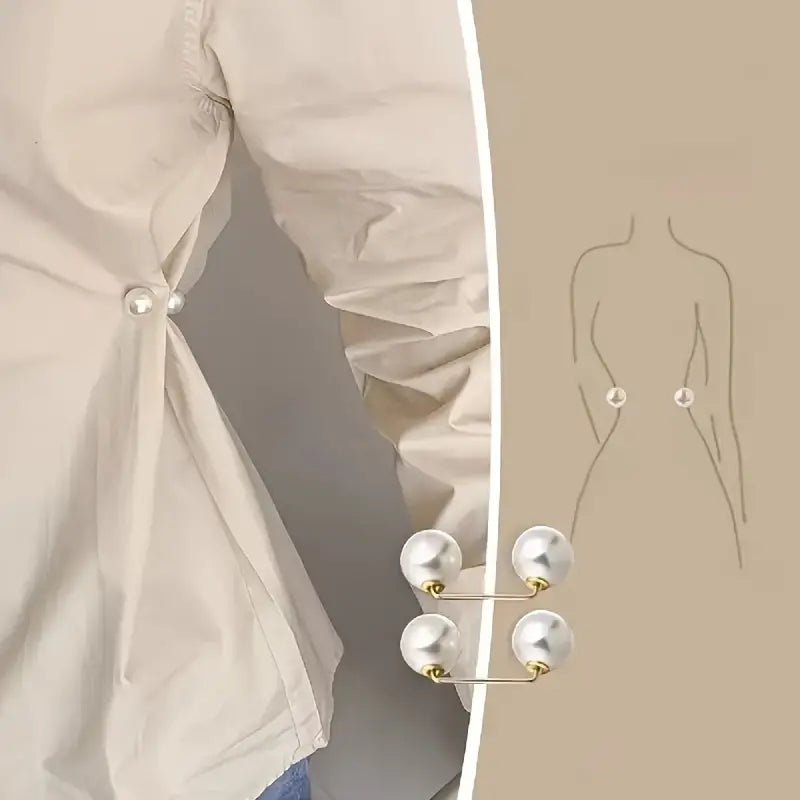 White DingJi 3pcs Pearl Brooch Pins - Adjustable, Anti-Slip, Safety Pin for Waist Cinching, Collar Adjusting, Scarf Securing, Fashion Accessories with Champagne, Grey, Imitation Pearls Button - Perfect for Dress, Shirt, and Outfit Decoration