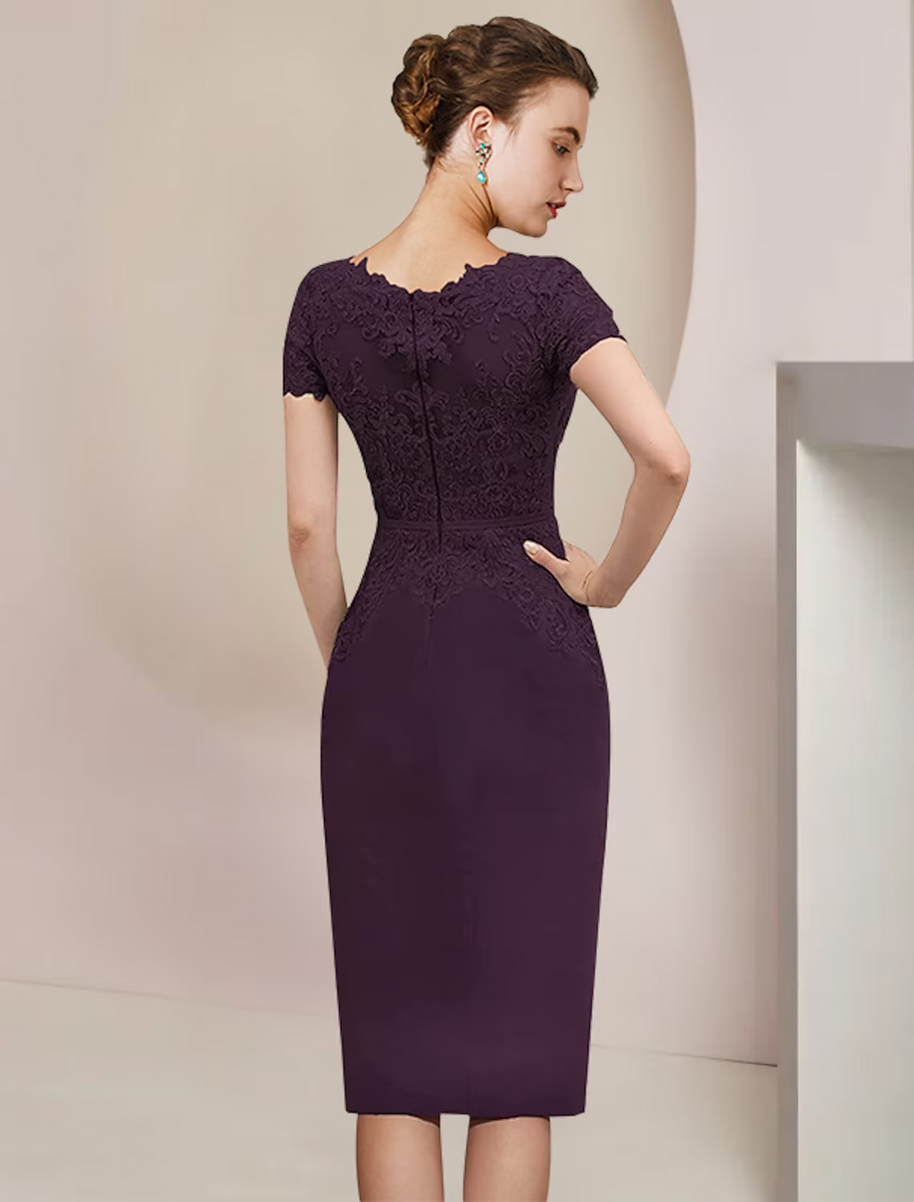 Two Piece Mother of the Bride Dress Formal Wedding Guest Elegant V Neck Knee Length Short Sleeve Dresses with Appliques