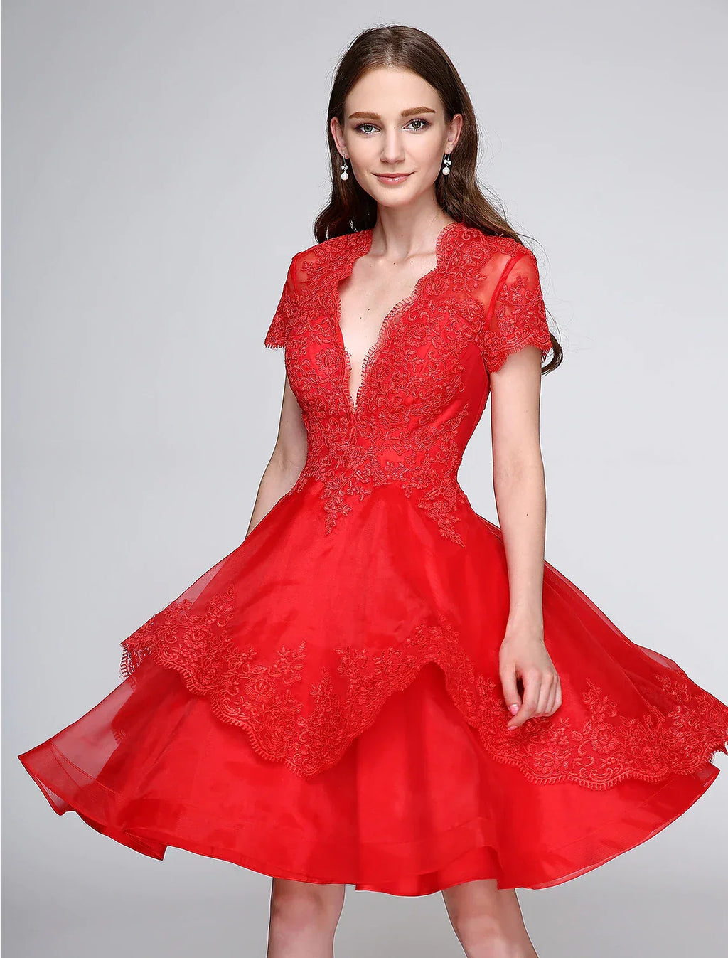 Cocktail Party Knee Length Short Sleeve Neck Appliques