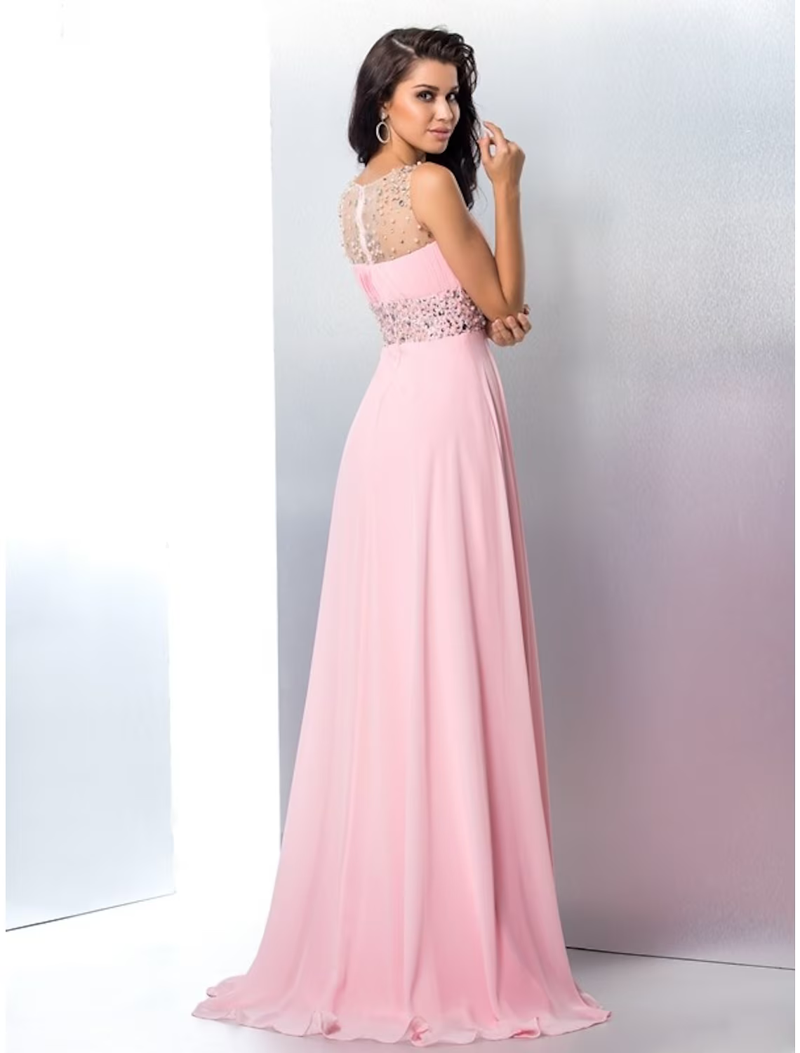 Sparkle Shine Dress Party Wear Sleeveless Jewel Neck with Rhinestone Slit