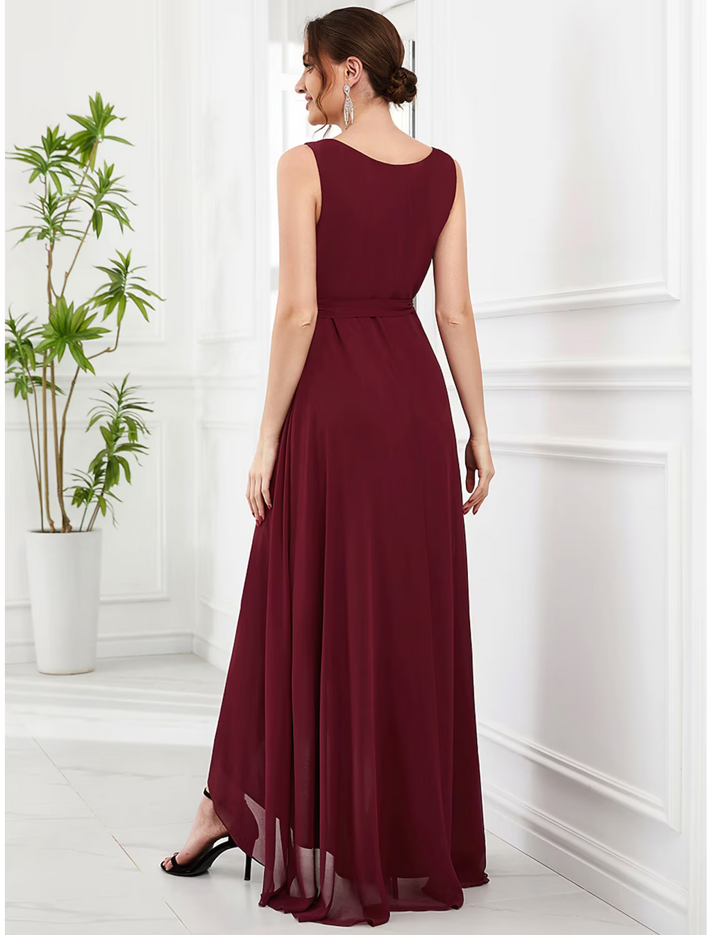 Wedding Guest Dresses Elegant Dress Party Wear Asymmetrical Sleeveless V Neck with Ruffles Strappy