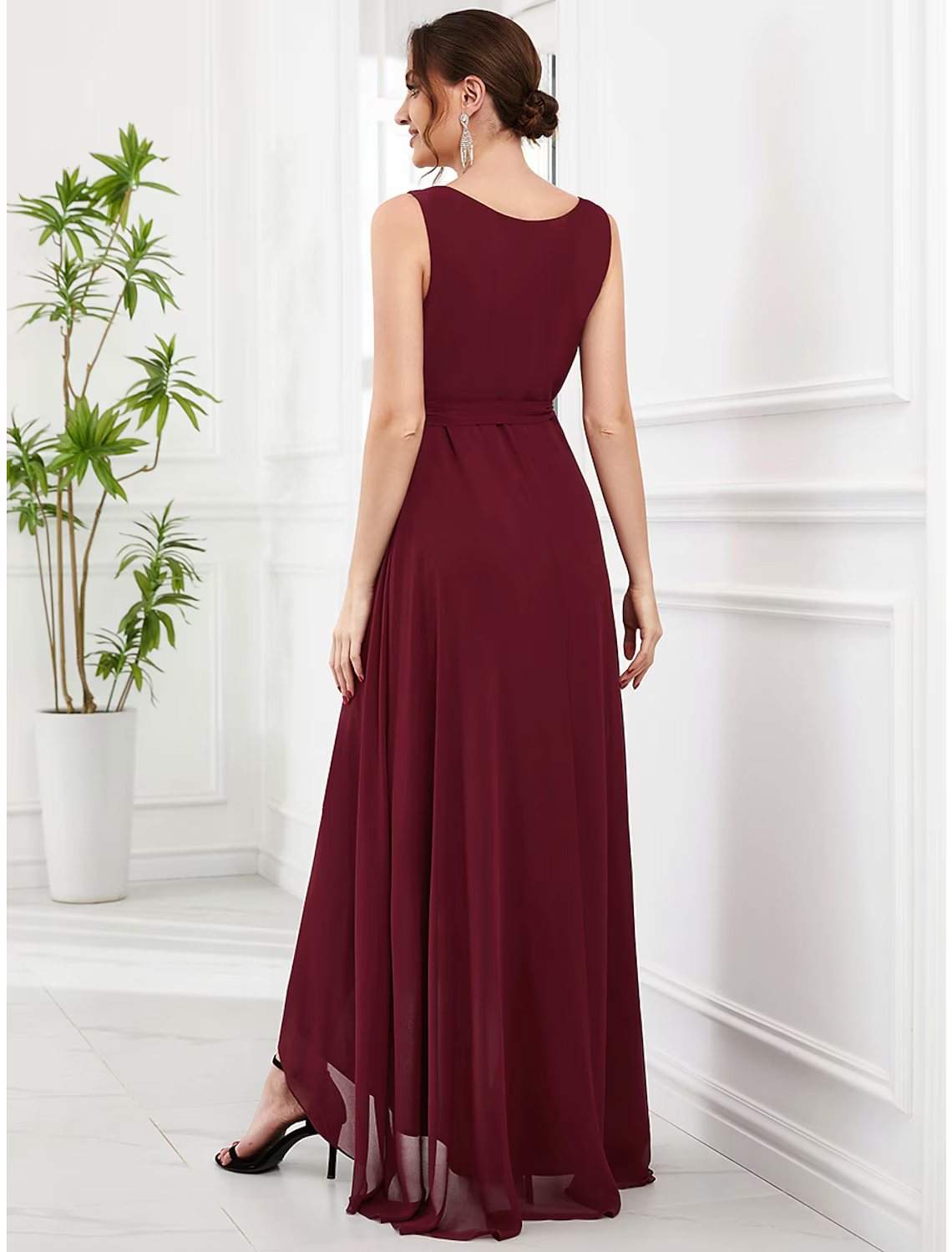 Wedding Guest Dresses Elegant Dress Party Wear Asymmetrical Sleeveless V Neck with Ruffles Strappy