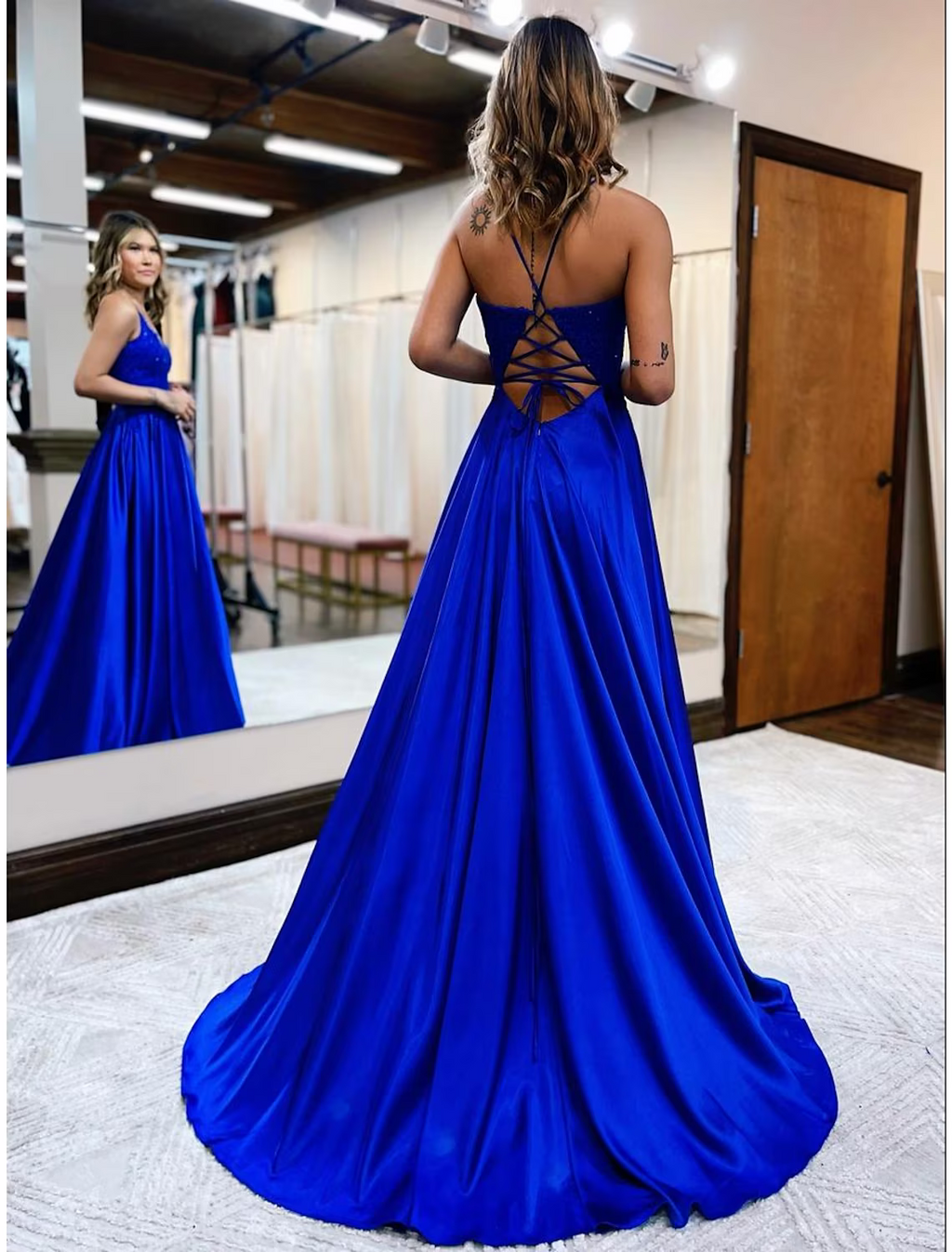 Empire Dress Formal Court Train Sleeveless V Neck Backless with Beading Appliques