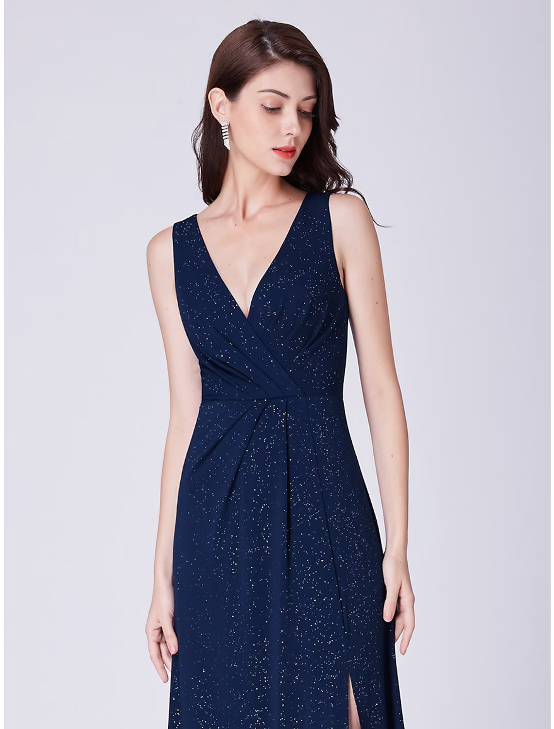 Formal Evening Dress V Neck Sleeveless Floor Length Blend with Draping