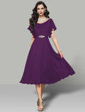 Wedding Guest Dresses Elegant Dress Cocktail Party Tea Length Short Sleeve Cowl Neck Belt / Sash with Rhinestone