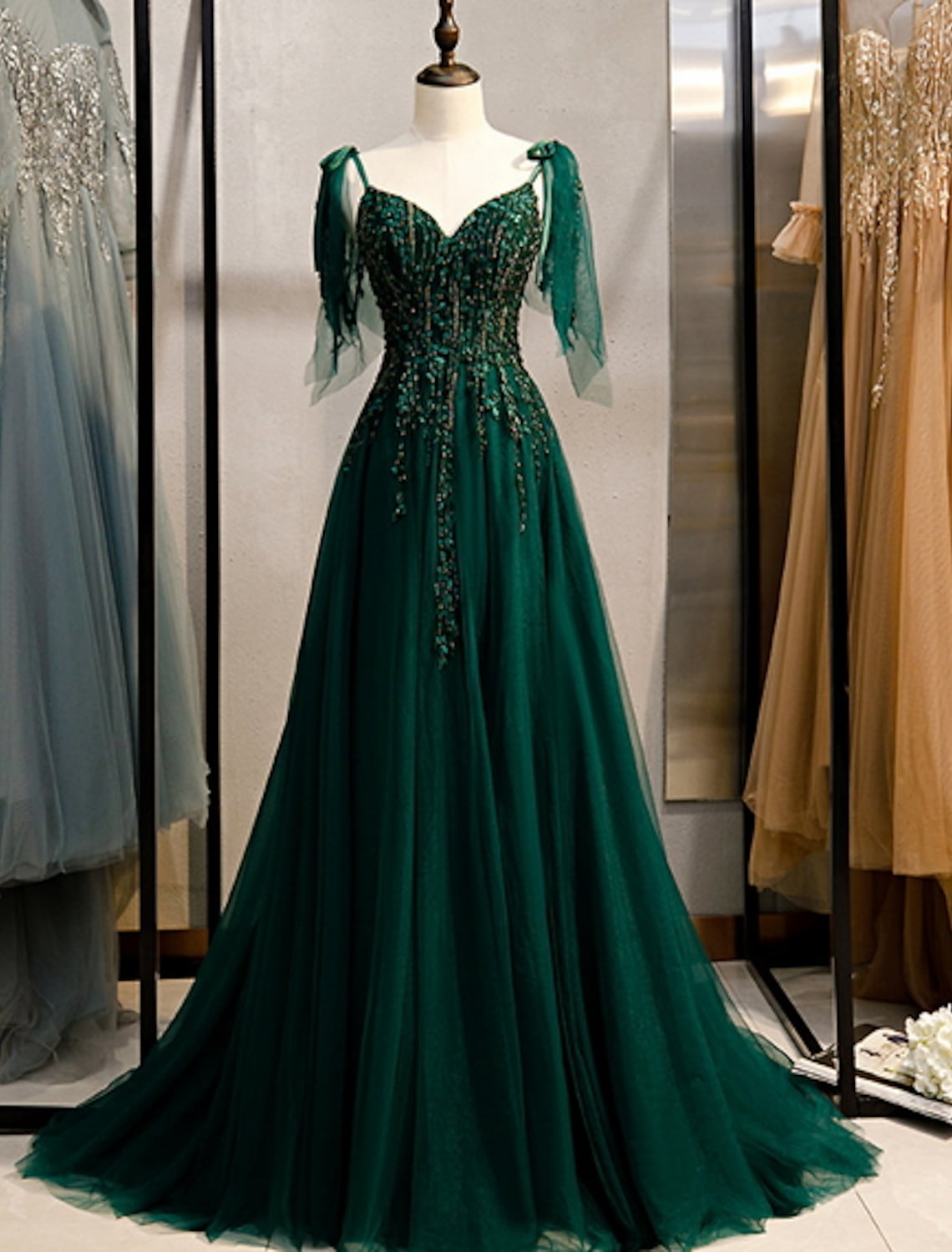 Engagement Formal Evening Birthday Dress Strap Sleeveless with Beading Embroidery