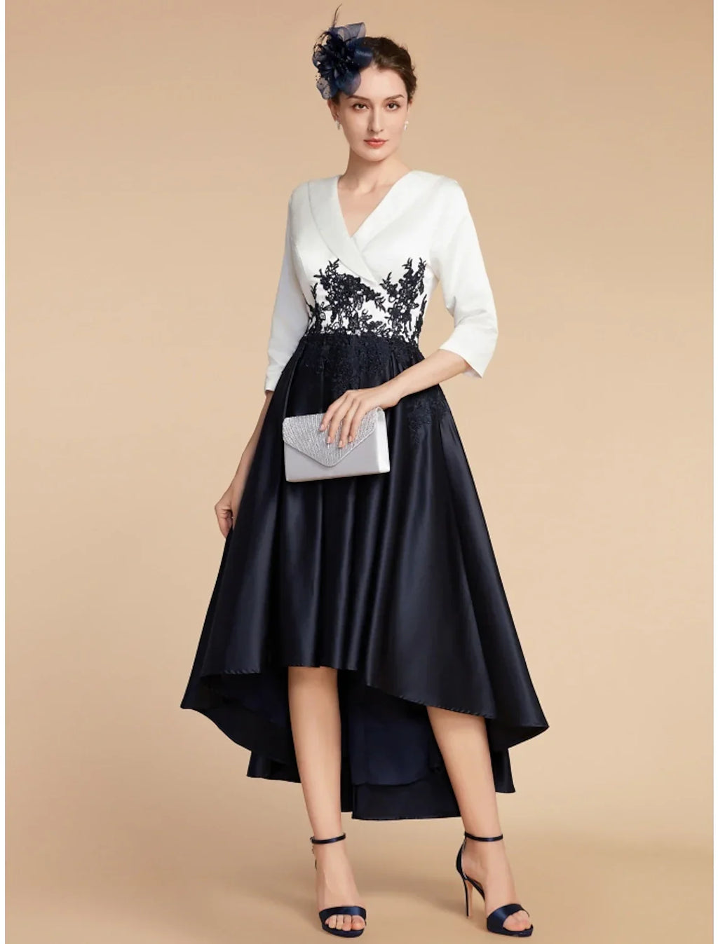 Mother of the Bride Dress Wedding Guest Elegant Petite V Neck Asymmetrical Half Sleeve with Ruching