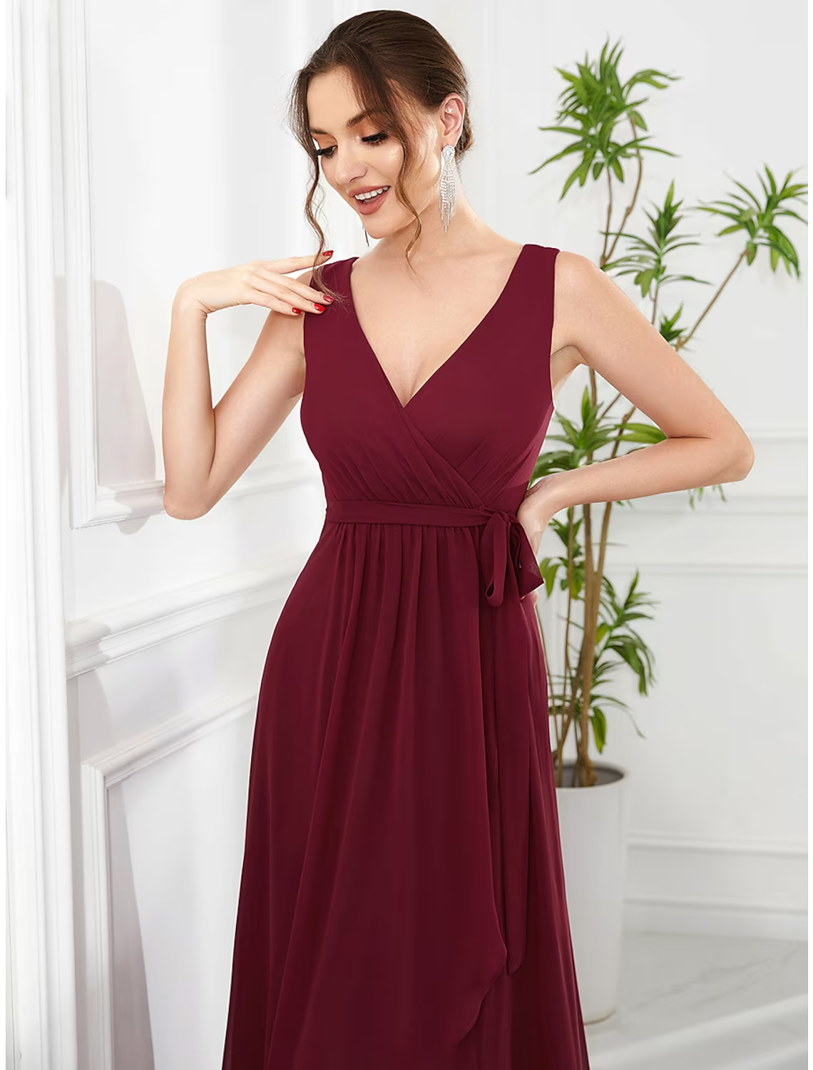 Wedding Guest Dresses Elegant Dress Party Wear Asymmetrical Sleeveless V Neck with Ruffles Strappy