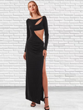 Vintage Dress Floor Length Long Sleeve Strap Detachable Fabric Backless with Slit